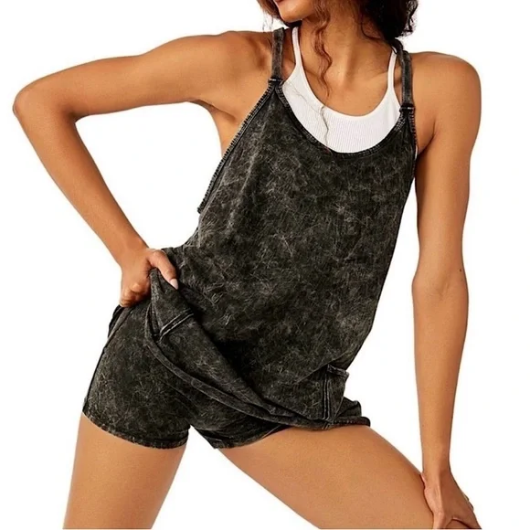 Free People Hot Shot Mini Dress in Acid Wash Black NWOT XS Small Medium - Picture 4 of 12